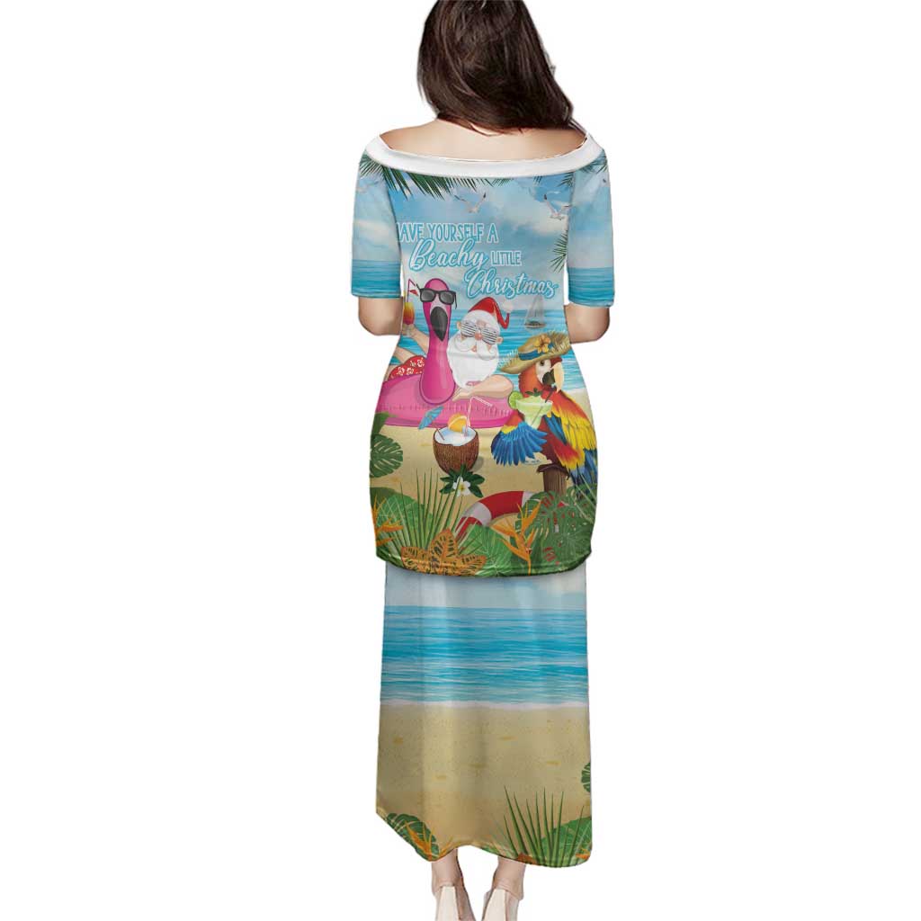 Have Yourself A Beachy Little Christmas Family Matching Puletasi and Hawaiian Shirt with Santa Chilling - Wonder Print Shop