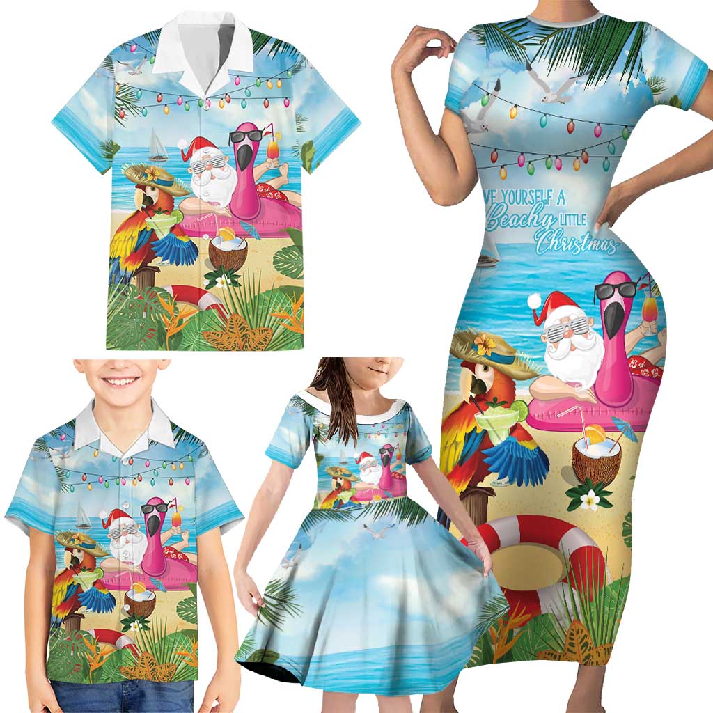 Have Yourself A Beachy Little Christmas Family Matching Short Sleeve Bodycon Dress and Hawaiian Shirt with Santa Chilling - Wonder Print Shop