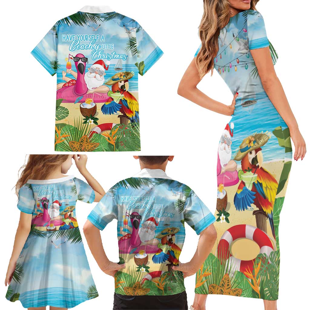 Have Yourself A Beachy Little Christmas Family Matching Short Sleeve Bodycon Dress and Hawaiian Shirt with Santa Chilling - Wonder Print Shop