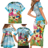 Have Yourself A Beachy Little Christmas Family Matching Short Sleeve Bodycon Dress and Hawaiian Shirt with Santa Chilling - Wonder Print Shop
