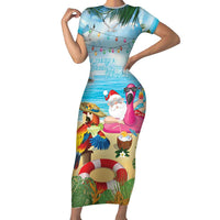 Have Yourself A Beachy Little Christmas Family Matching Short Sleeve Bodycon Dress and Hawaiian Shirt with Santa Chilling - Wonder Print Shop
