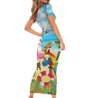 Have Yourself A Beachy Little Christmas Family Matching Short Sleeve Bodycon Dress and Hawaiian Shirt with Santa Chilling - Wonder Print Shop