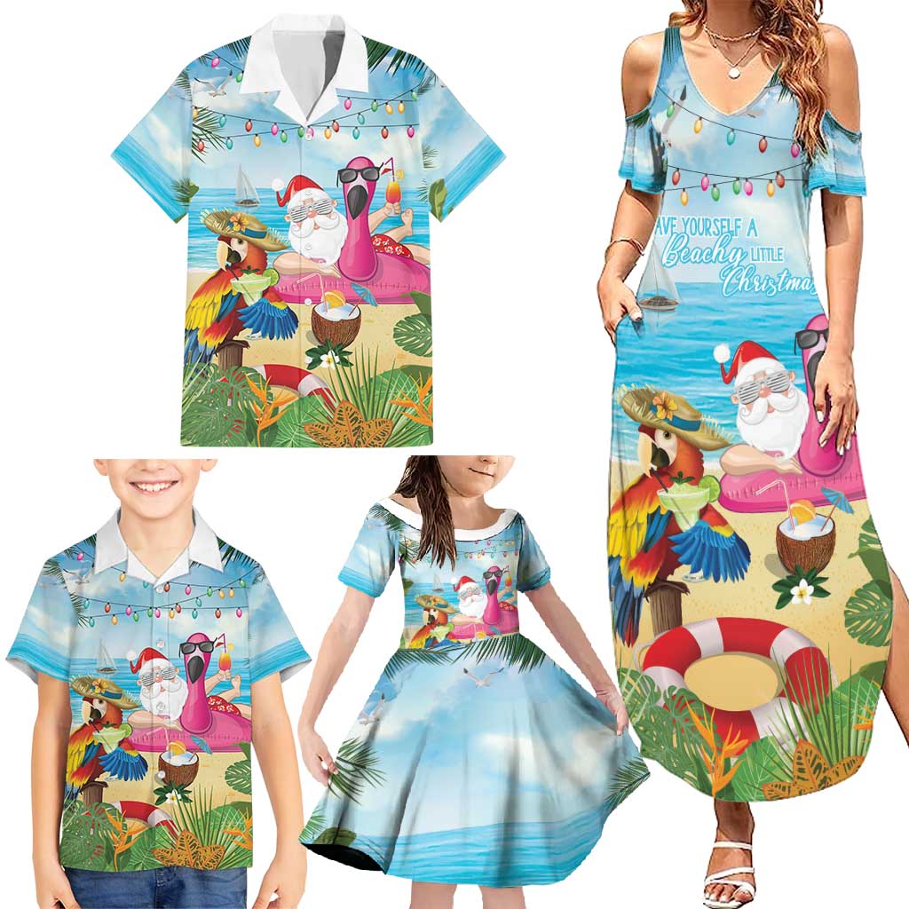 Have Yourself A Beachy Little Christmas Family Matching Summer Maxi Dress and Hawaiian Shirt with Santa Chilling - Wonder Print Shop