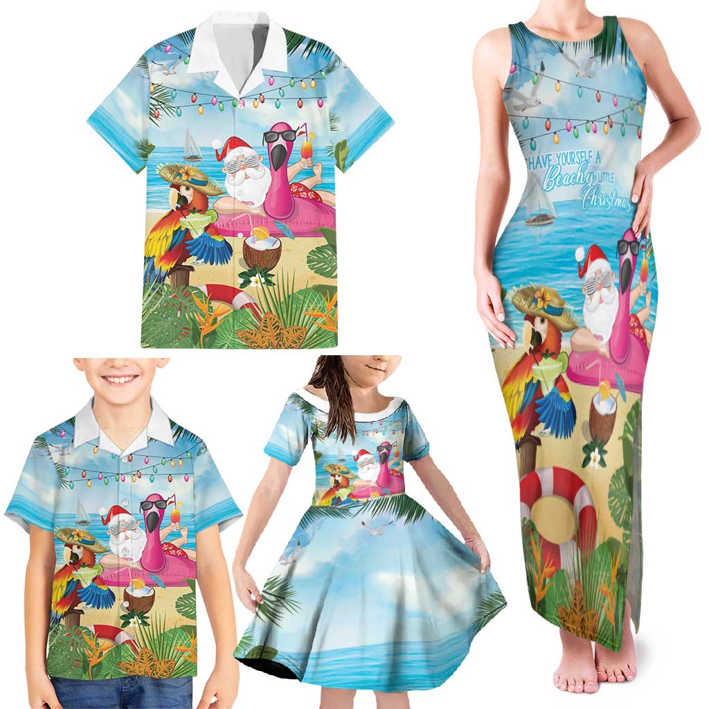 Have Yourself A Beachy Little Christmas Family Matching Tank Maxi Dress and Hawaiian Shirt with Santa Chilling - Wonder Print Shop