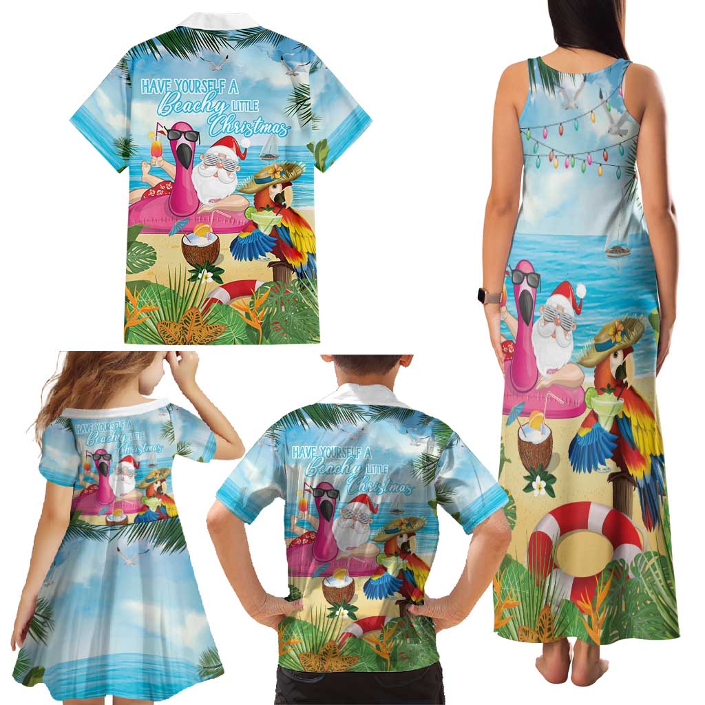 Have Yourself A Beachy Little Christmas Family Matching Tank Maxi Dress and Hawaiian Shirt with Santa Chilling - Wonder Print Shop
