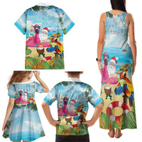 Have Yourself A Beachy Little Christmas Family Matching Tank Maxi Dress and Hawaiian Shirt with Santa Chilling - Wonder Print Shop