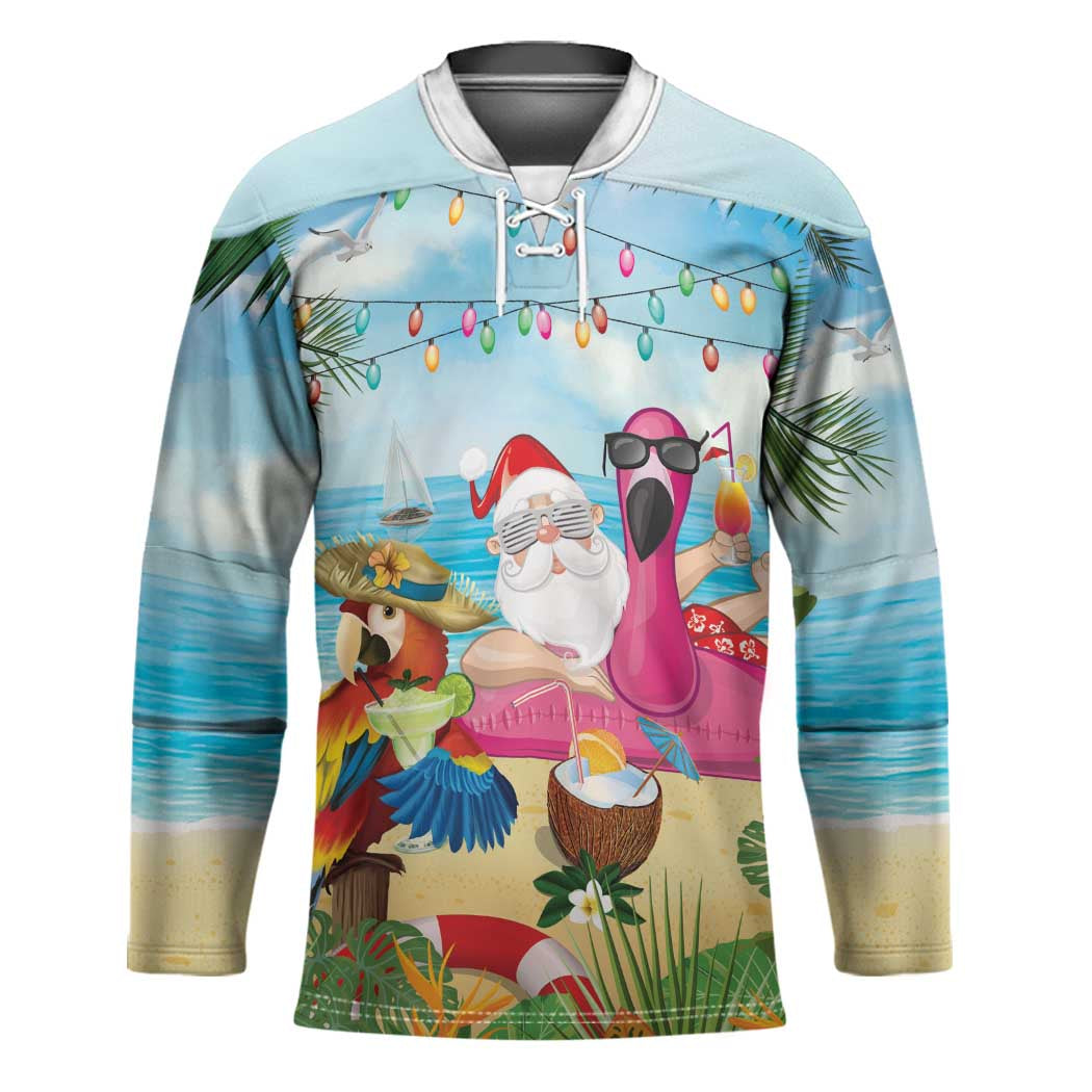 Have Yourself A Beachy Little Christmas Hockey Jersey with Santa Chilling - Wonder Print Shop