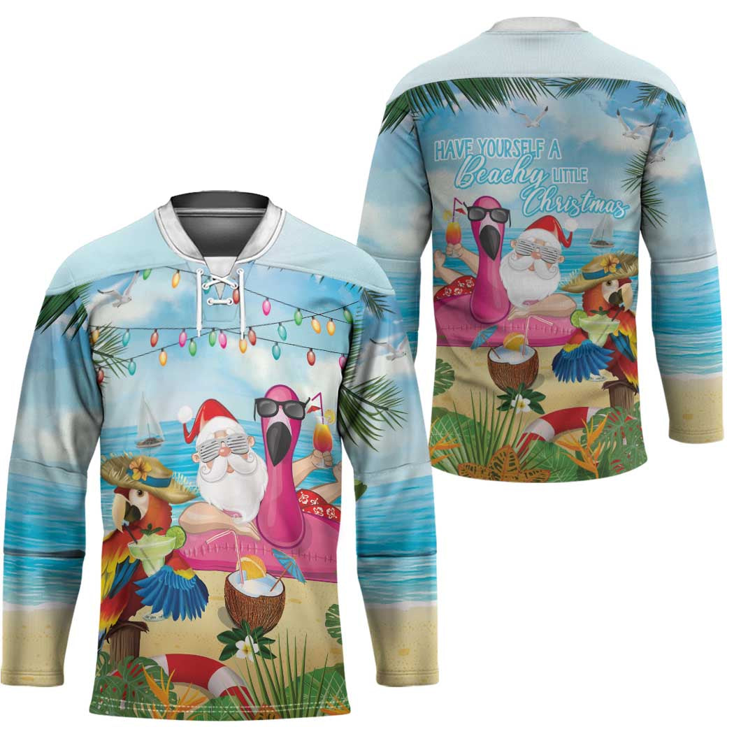 Have Yourself A Beachy Little Christmas Hockey Jersey with Santa Chilling - Wonder Print Shop