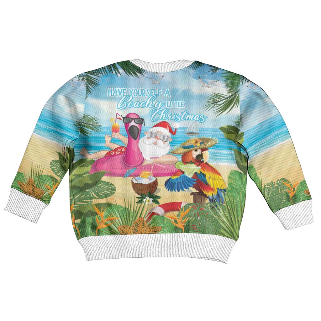 Have Yourself A Beachy Little Christmas Kid Ugly Christmas Sweater with Santa Chilling - Wonder Print Shop