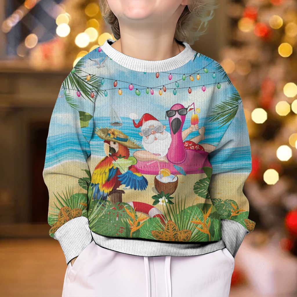 Have Yourself A Beachy Little Christmas Kid Ugly Christmas Sweater with Santa Chilling - Wonder Print Shop