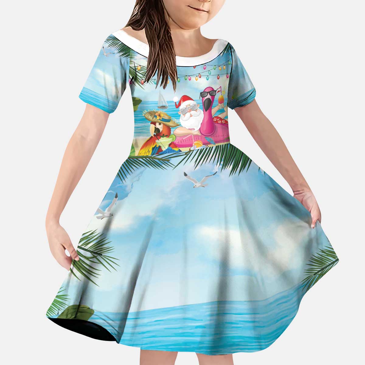 Have Yourself A Beachy Little Christmas Kid Short Sleeve Dress with Santa Chilling - Wonder Print Shop