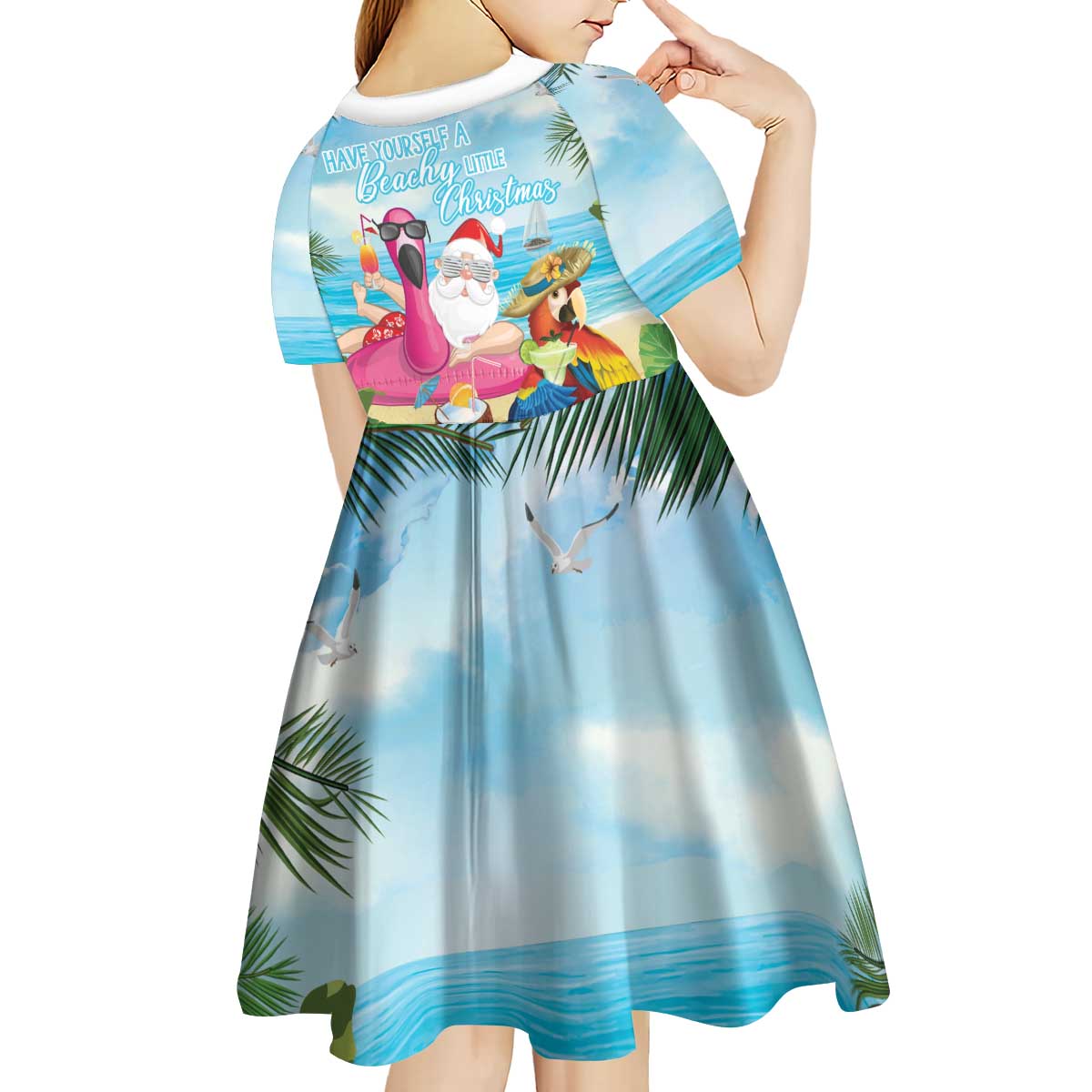 Have Yourself A Beachy Little Christmas Kid Short Sleeve Dress with Santa Chilling - Wonder Print Shop