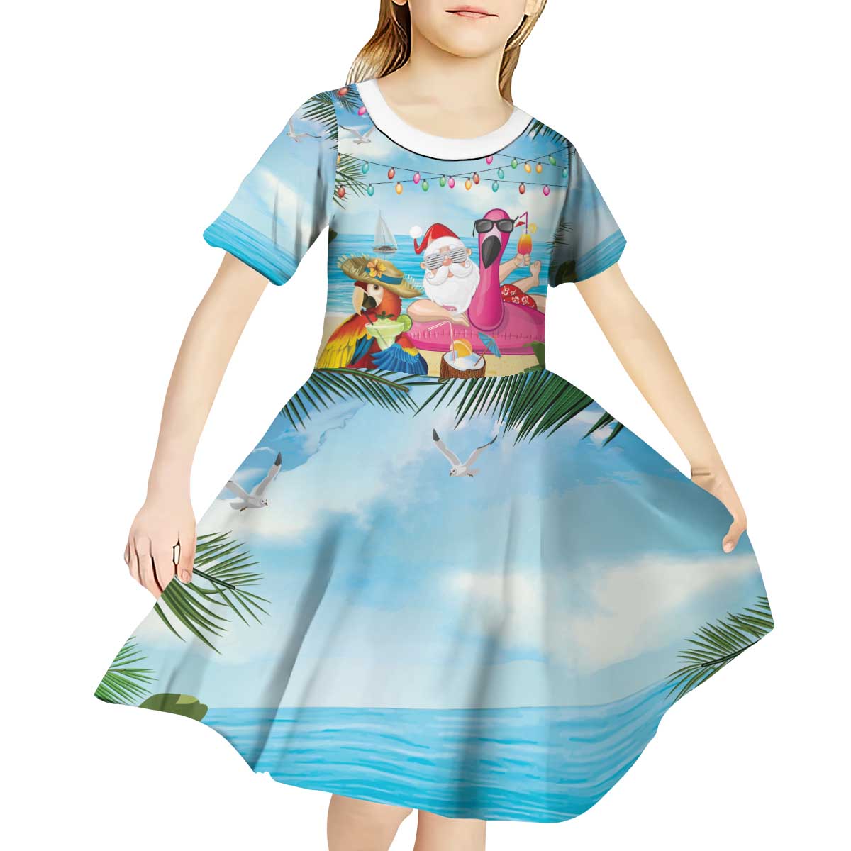 Have Yourself A Beachy Little Christmas Kid Short Sleeve Dress with Santa Chilling - Wonder Print Shop