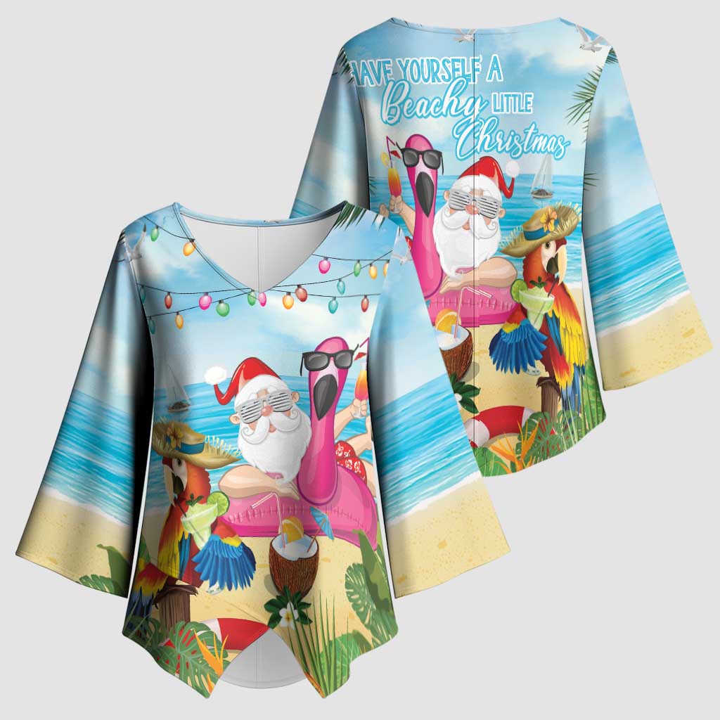 Have Yourself A Beachy Little Christmas Kimono Sleeve Blouse with Santa Chilling - Wonder Print Shop