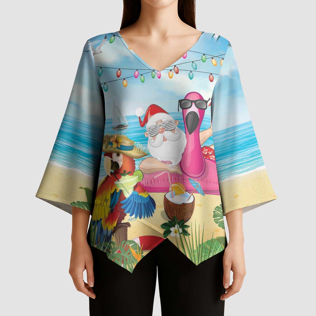 Have Yourself A Beachy Little Christmas Kimono Sleeve Blouse with Santa Chilling - Wonder Print Shop