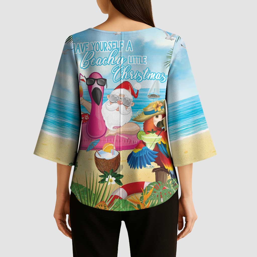 Have Yourself A Beachy Little Christmas Kimono Sleeve Blouse with Santa Chilling - Wonder Print Shop