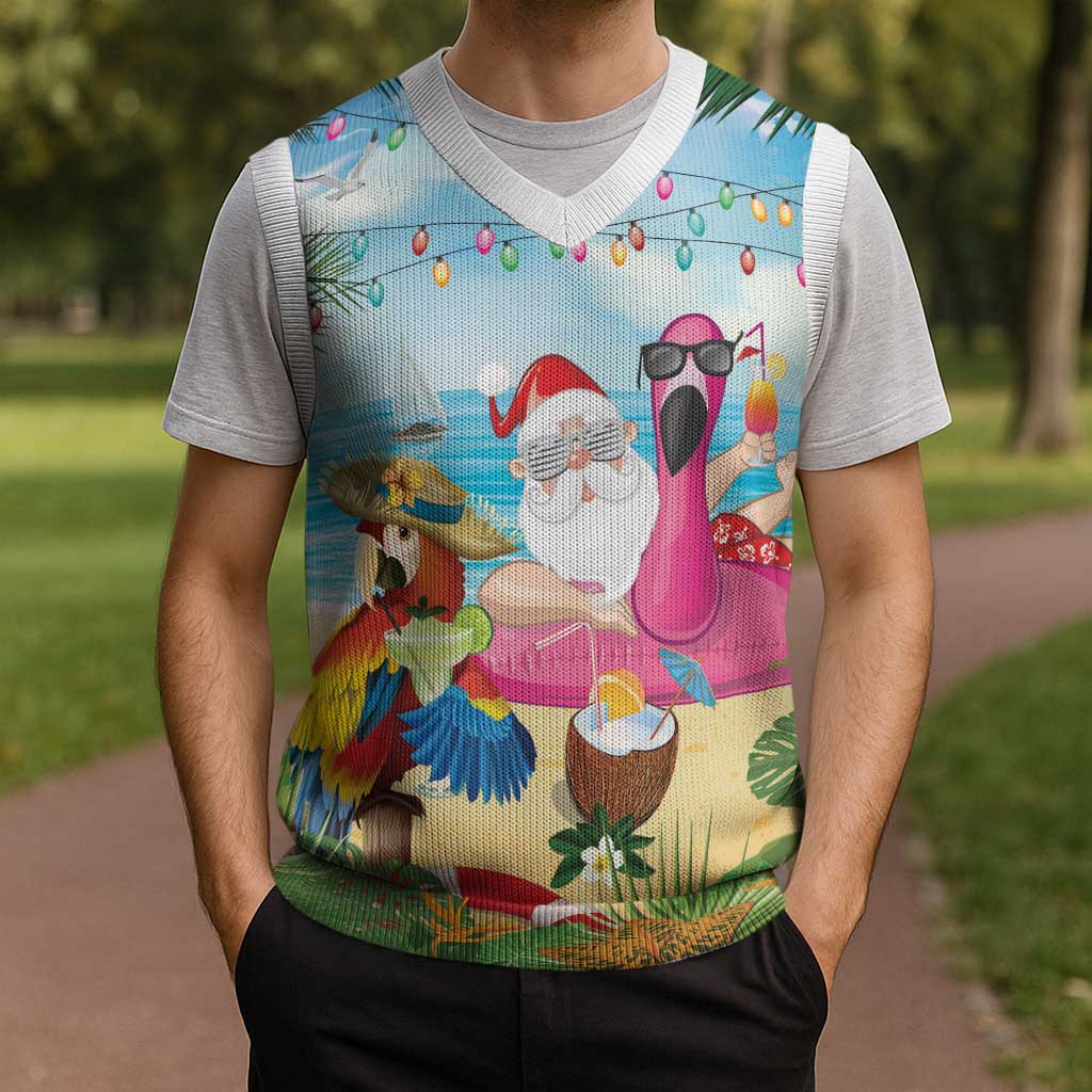 Have Yourself A Beachy Little Christmas Knitted V-Neck Vest with Santa Chilling - Wonder Print Shop