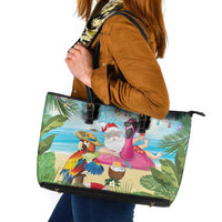 Have Yourself A Beachy Little Christmas Leather Tote Bag with Santa Chilling - Wonder Print Shop