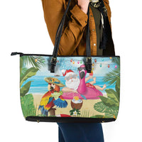 Have Yourself A Beachy Little Christmas Leather Tote Bag with Santa Chilling - Wonder Print Shop