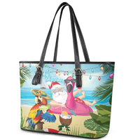 Have Yourself A Beachy Little Christmas Leather Tote Bag with Santa Chilling - Wonder Print Shop