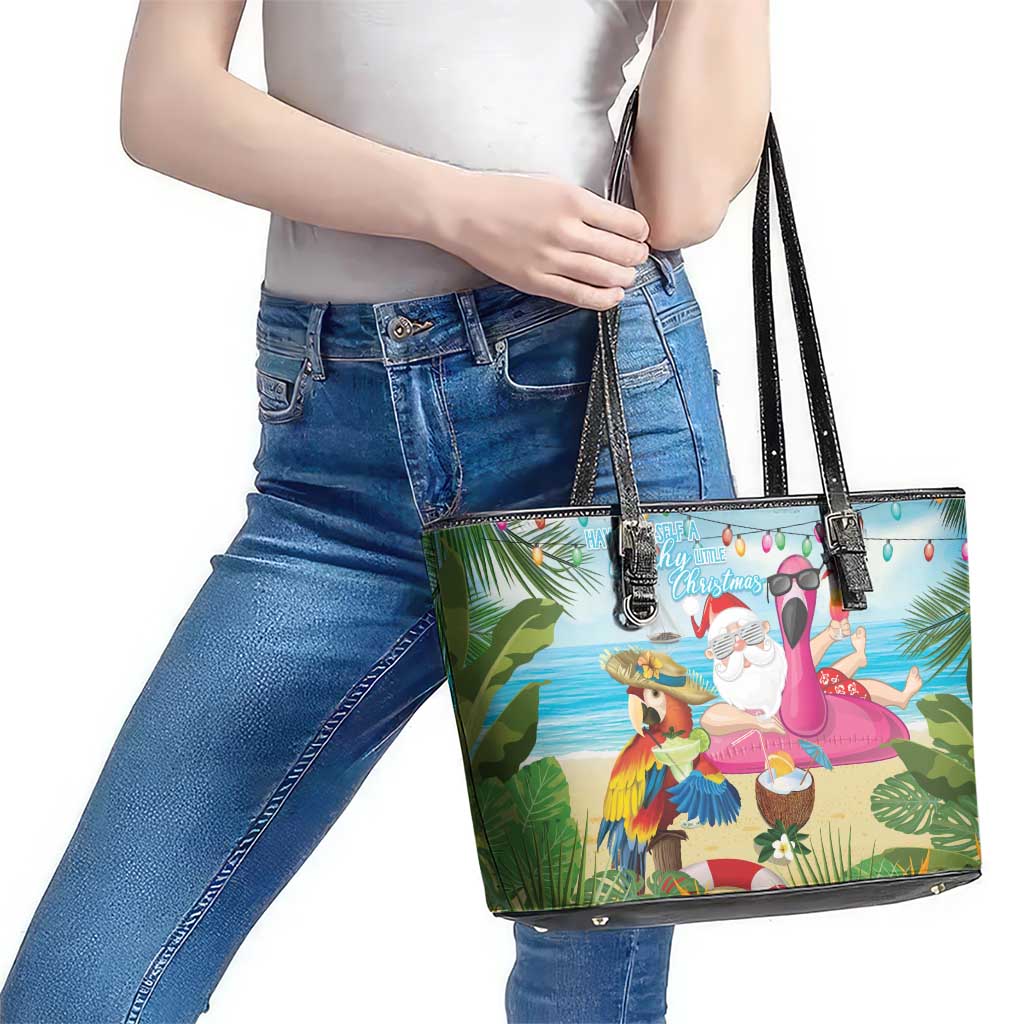 Have Yourself A Beachy Little Christmas Leather Tote Bag with Santa Chilling - Wonder Print Shop