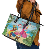 Have Yourself A Beachy Little Christmas Leather Tote Bag with Santa Chilling - Wonder Print Shop
