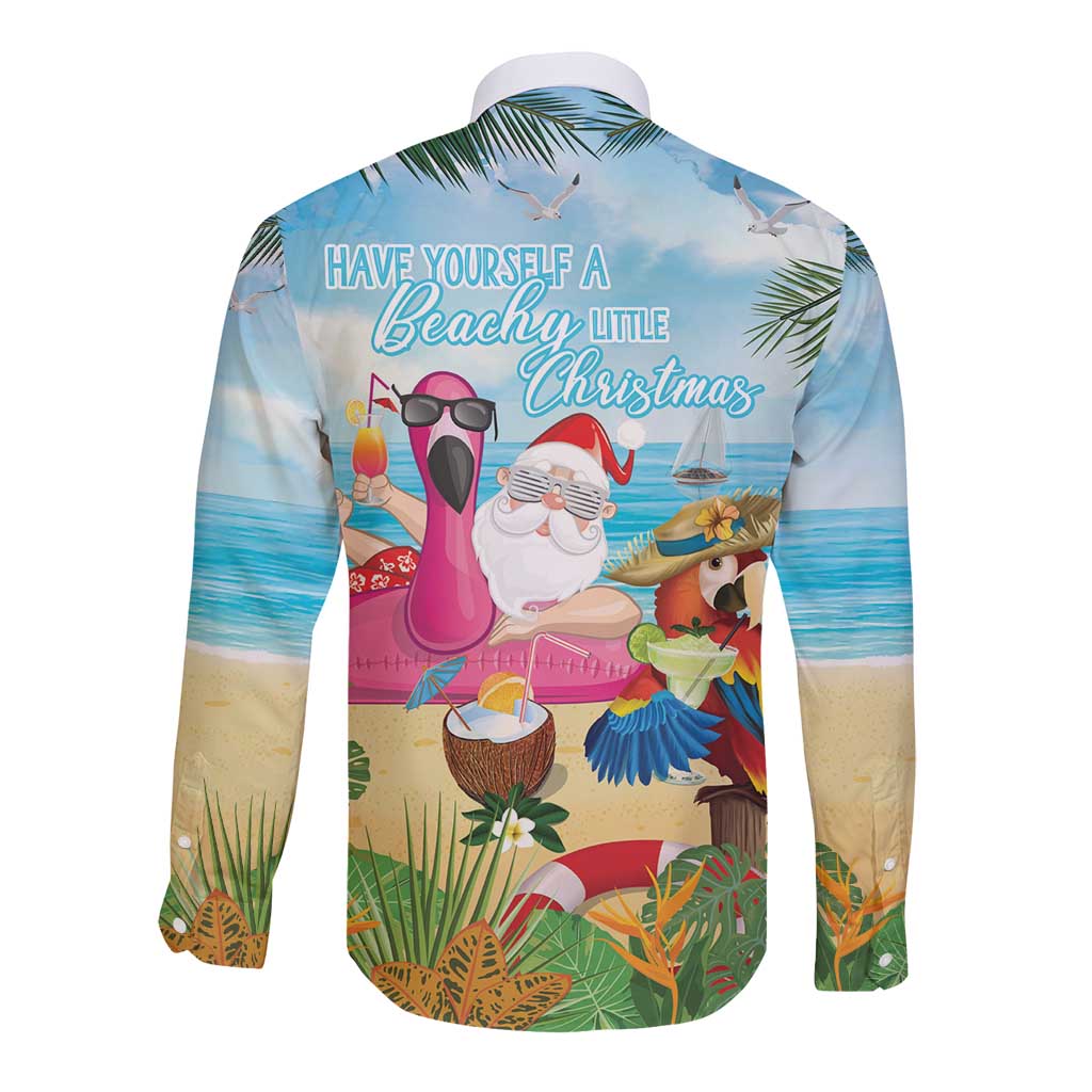 Have Yourself A Beachy Little Christmas Long Sleeve Button Shirt with Santa Chilling - Wonder Print Shop