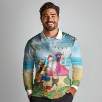 Have Yourself A Beachy Little Christmas Long Sleeve Polo Shirt with Santa Chilling - Wonder Print Shop