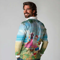 Have Yourself A Beachy Little Christmas Long Sleeve Polo Shirt with Santa Chilling - Wonder Print Shop