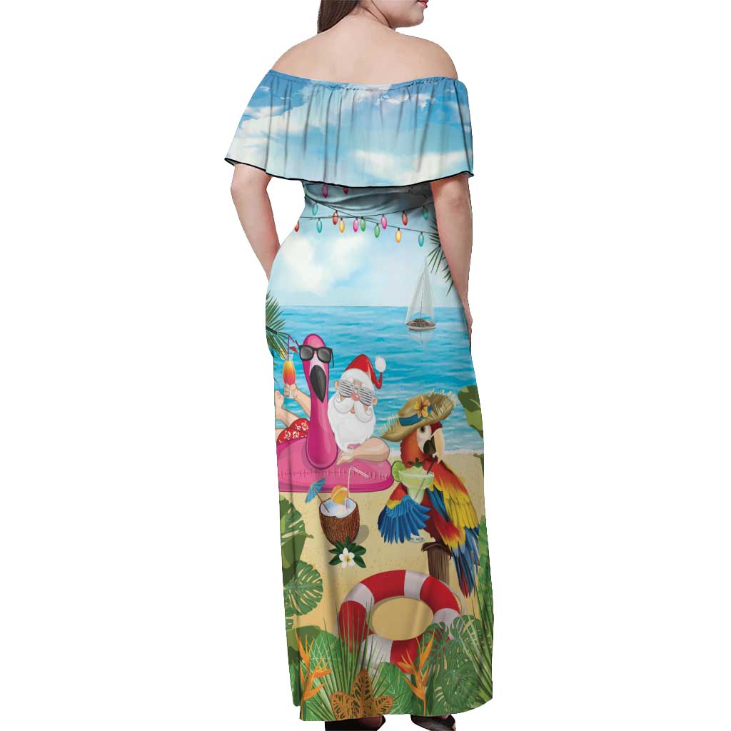Have Yourself A Beachy Little Christmas Off Shoulder Maxi Dress with Santa Chilling - Wonder Print Shop