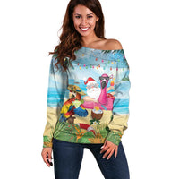 Have Yourself A Beachy Little Christmas Off Shoulder Sweater with Santa Chilling - Wonder Print Shop