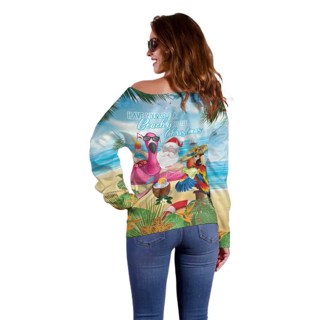 Have Yourself A Beachy Little Christmas Off Shoulder Sweater with Santa Chilling - Wonder Print Shop