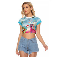 Have Yourself A Beachy Little Christmas Raglan Cropped T Shirt with Santa Chilling - Wonder Print Shop