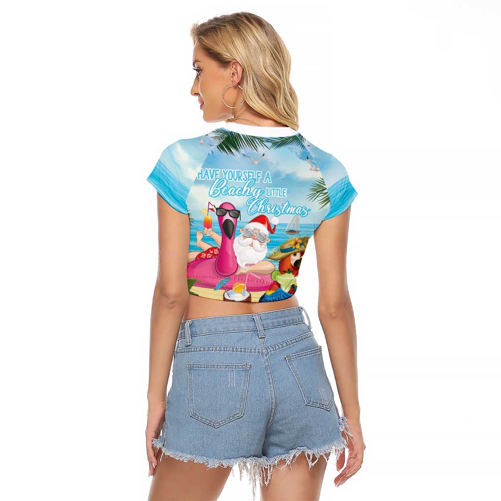 Have Yourself A Beachy Little Christmas Raglan Cropped T Shirt with Santa Chilling - Wonder Print Shop
