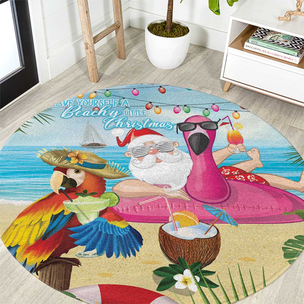 Have Yourself A Beachy Little Christmas Round Carpet with Santa Chilling - Wonder Print Shop