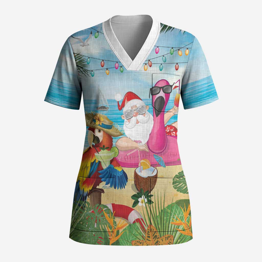 Have Yourself A Beachy Little Christmas Scrub Top with Santa Chilling - Wonder Print Shop
