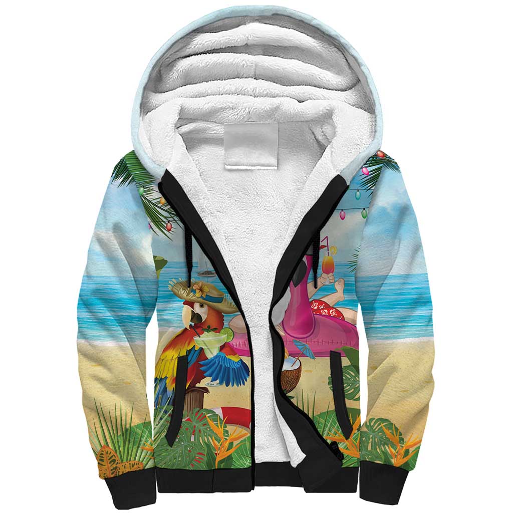 Have Yourself A Beachy Little Christmas Sherpa Hoodie with Santa Chilling - Wonder Print Shop
