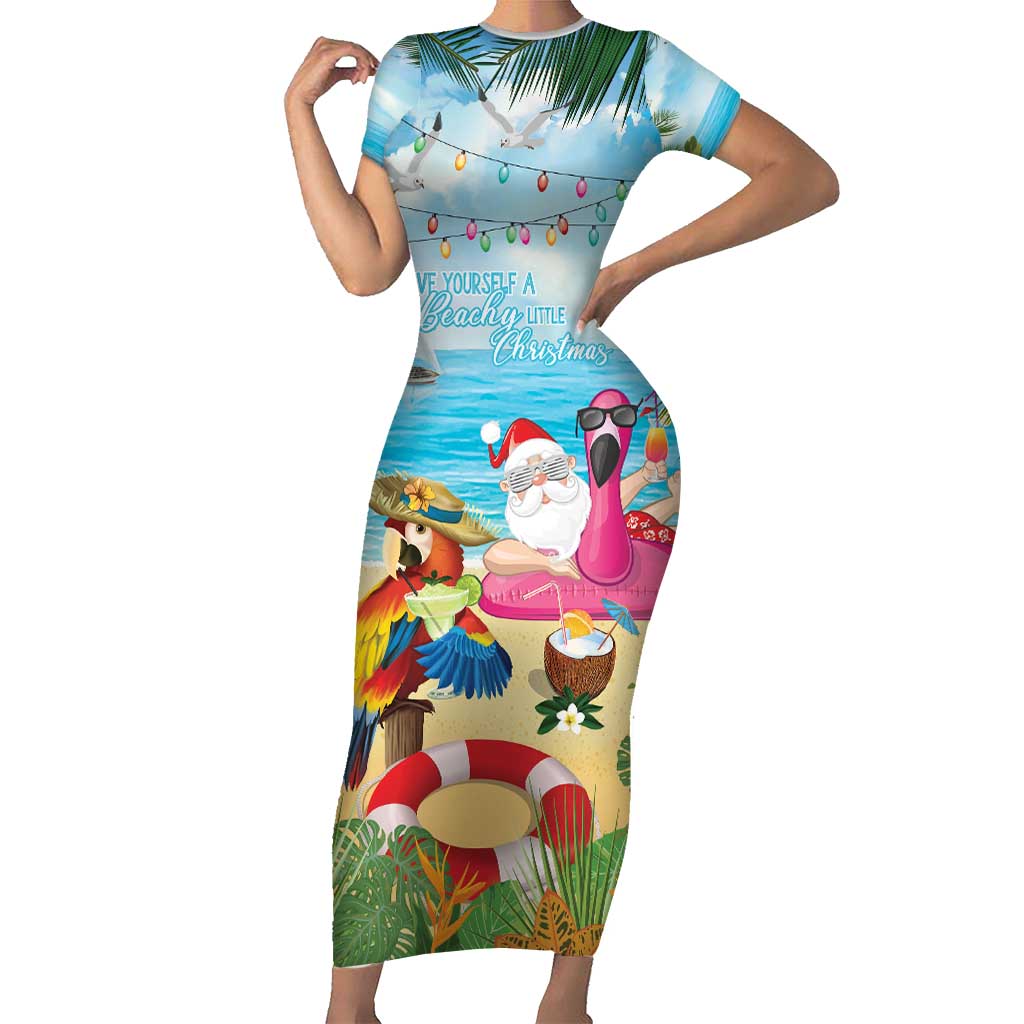 Have Yourself A Beachy Little Christmas Short Sleeve Bodycon Dress with Santa Chilling - Wonder Print Shop
