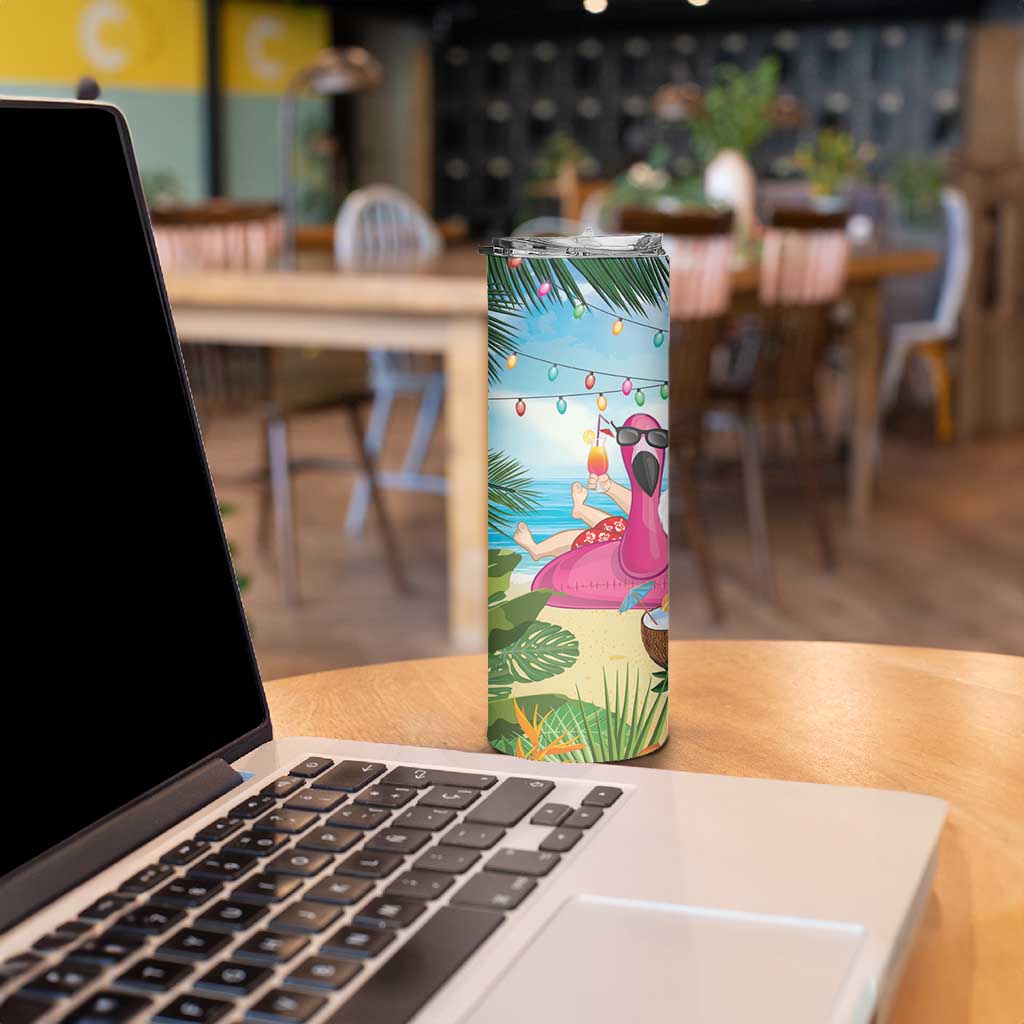Have Yourself A Beachy Little Christmas Skinny Tumbler with Santa Chilling - Wonder Print Shop