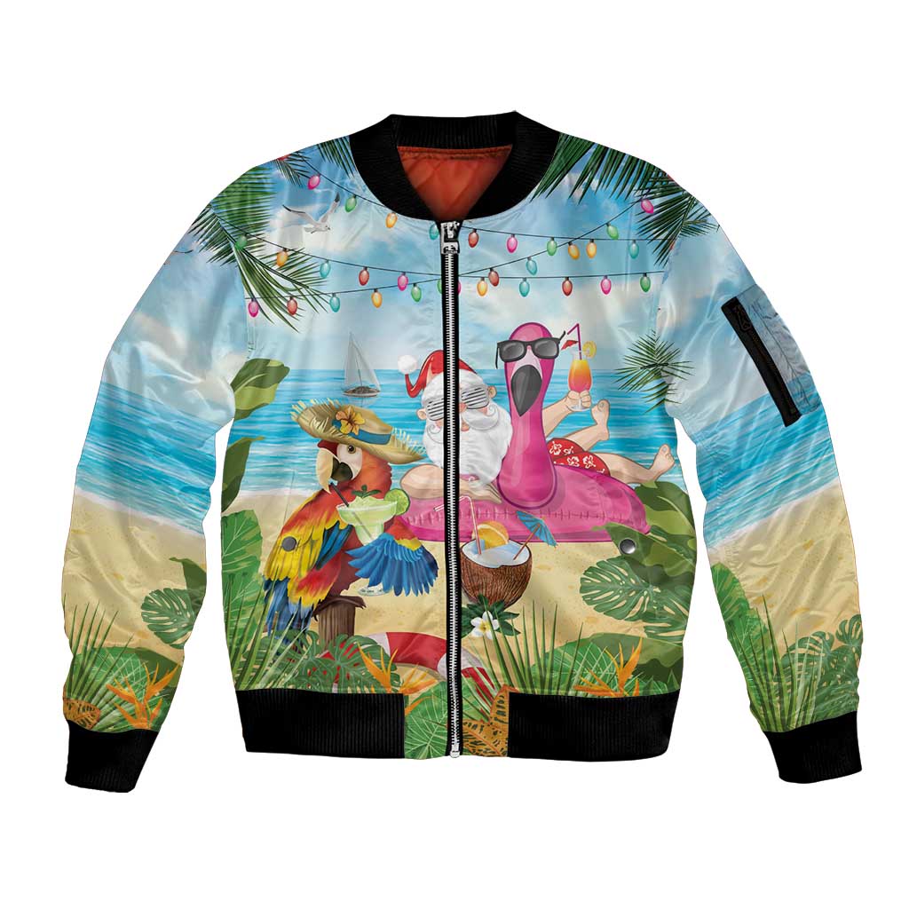 Have Yourself A Beachy Little Christmas Sleeve Zip Bomber Jacket with Santa Chilling - Wonder Print Shop