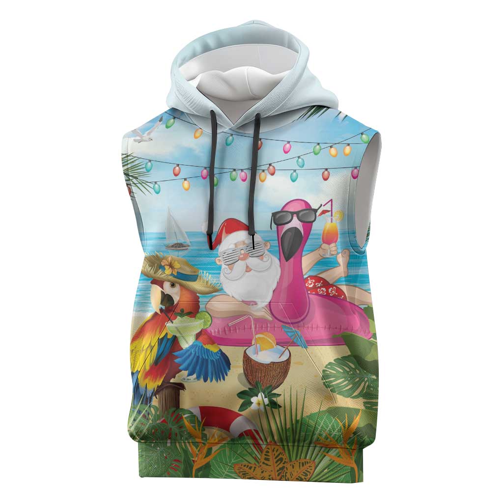 Have Yourself A Beachy Little Christmas Sleeveless Hoodie with Santa Chilling - Wonder Print Shop
