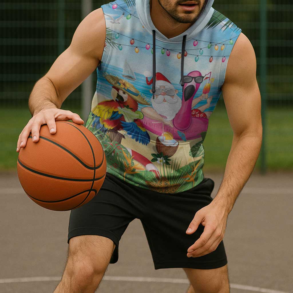 Have Yourself A Beachy Little Christmas Sleeveless Hoodie with Santa Chilling - Wonder Print Shop