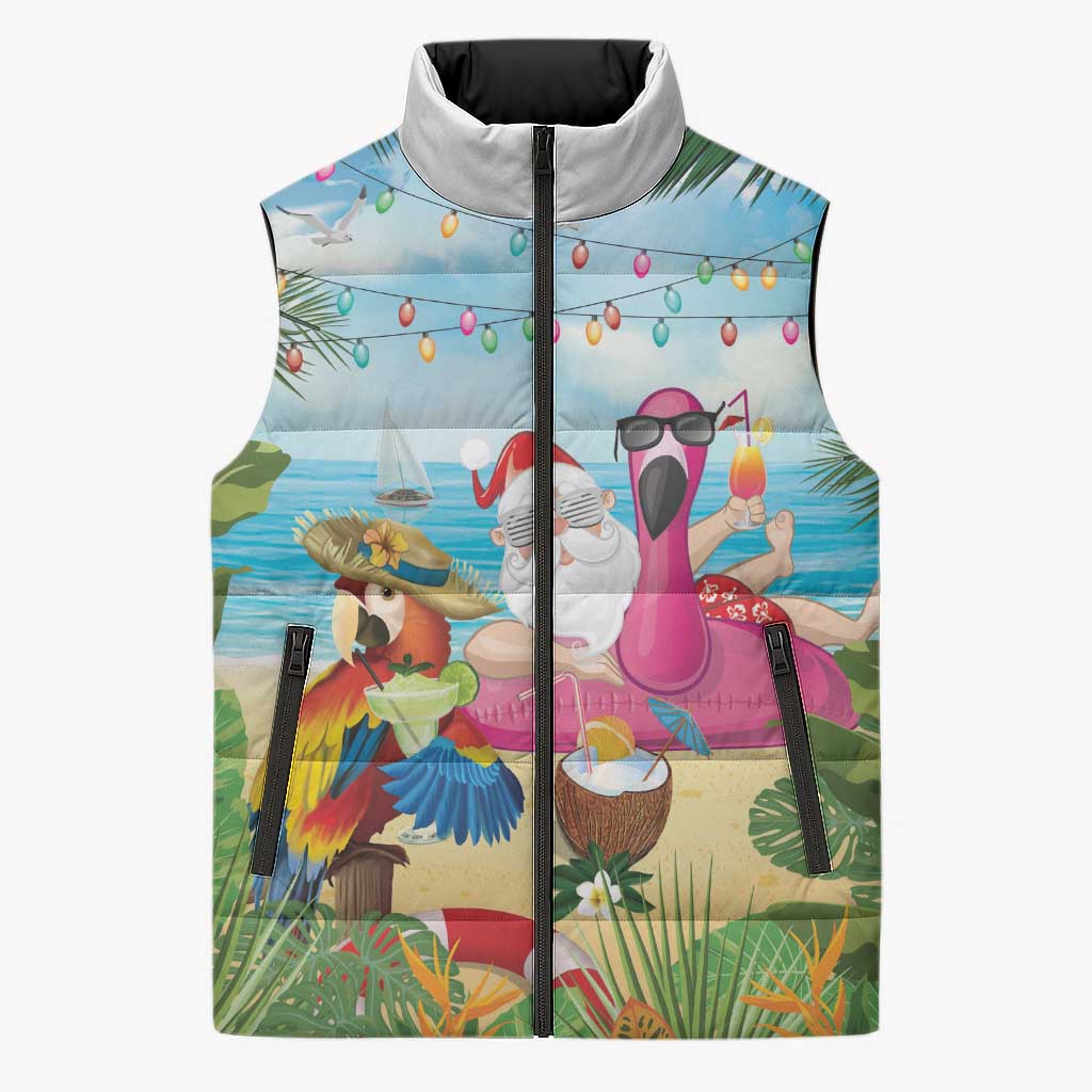 Have Yourself A Beachy Little Christmas Sleeveless Puffer Jacket with Santa Chilling - Wonder Print Shop