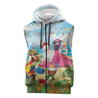 Have Yourself A Beachy Little Christmas Sleeveless Zip Hoodie with Santa Chilling - Wonder Print Shop