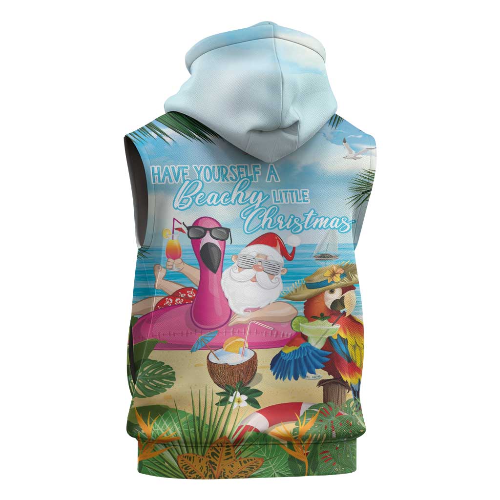 Have Yourself A Beachy Little Christmas Sleeveless Zip Hoodie with Santa Chilling - Wonder Print Shop