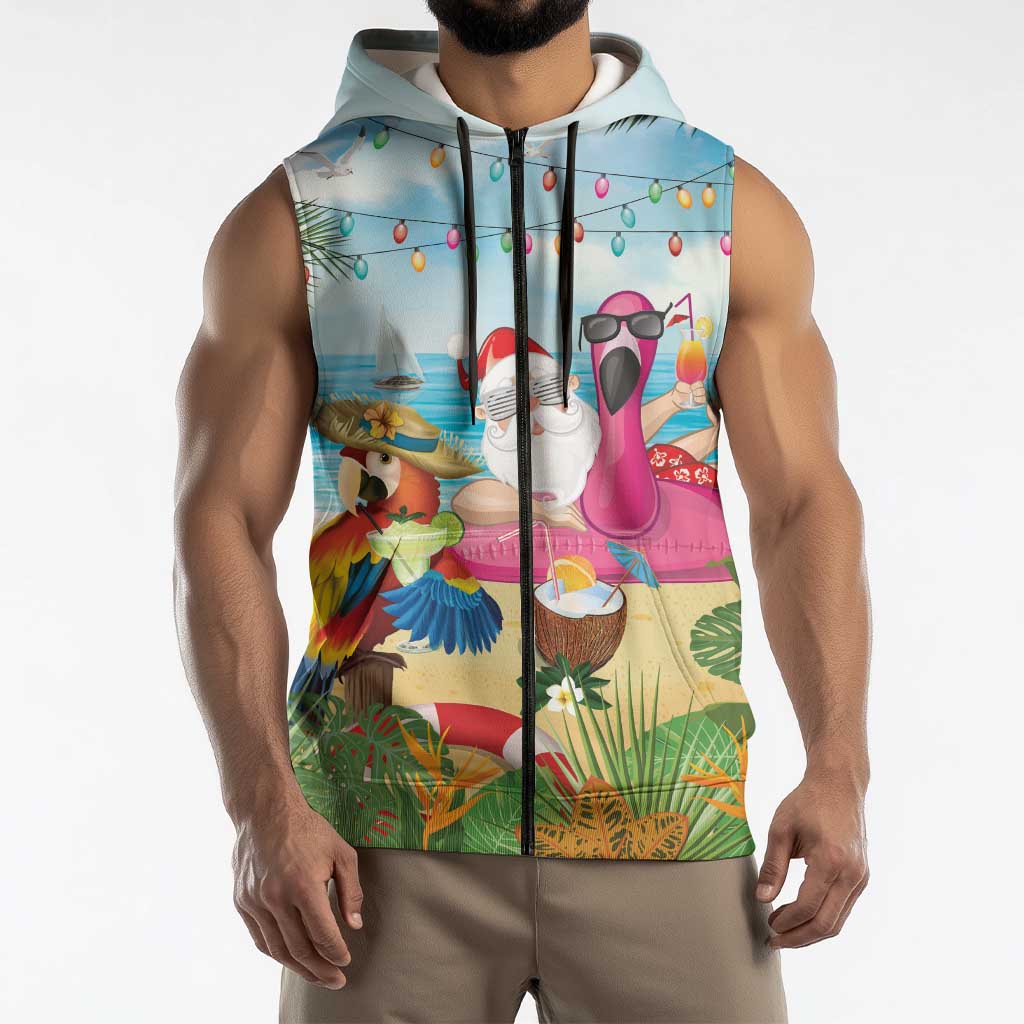 Have Yourself A Beachy Little Christmas Sleeveless Zip Hoodie with Santa Chilling - Wonder Print Shop
