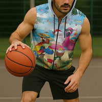 Have Yourself A Beachy Little Christmas Sleeveless Zip Hoodie with Santa Chilling - Wonder Print Shop