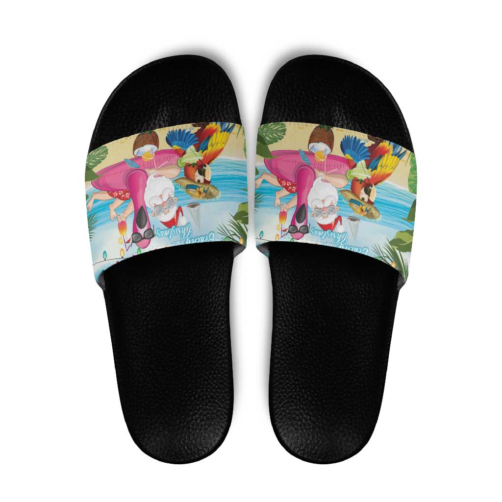 Have Yourself A Beachy Little Christmas Slide Sandals with Santa Chilling - Wonder Print Shop