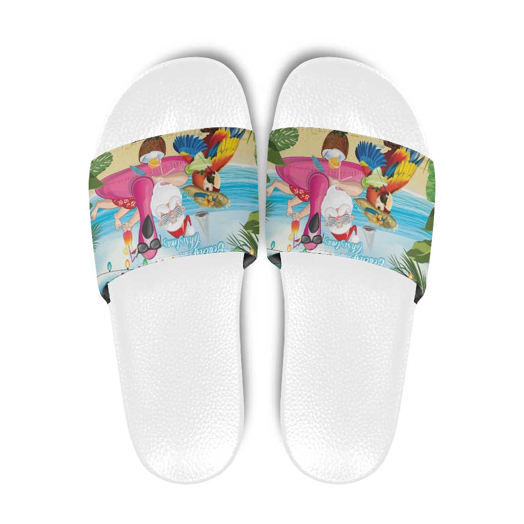 Have Yourself A Beachy Little Christmas Slide Sandals with Santa Chilling - Wonder Print Shop