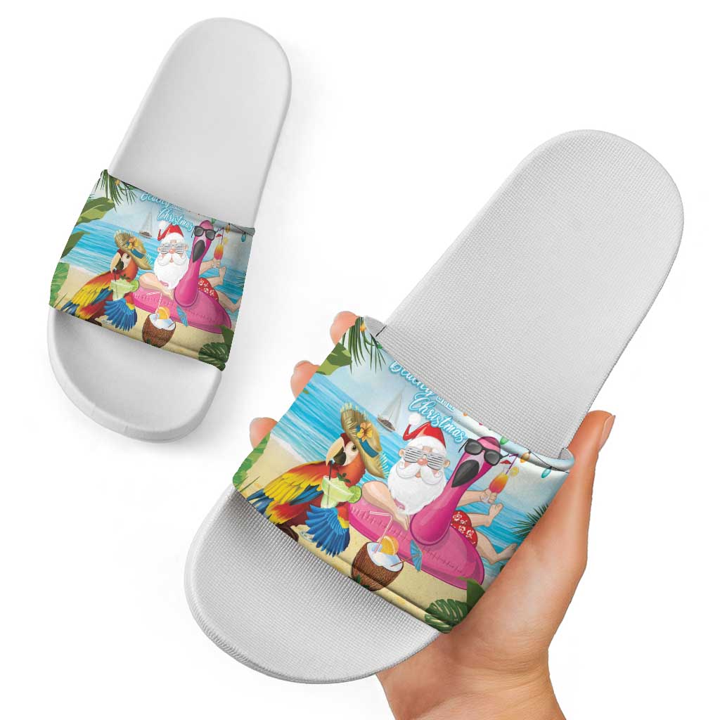 Have Yourself A Beachy Little Christmas Slide Sandals with Santa Chilling - Wonder Print Shop